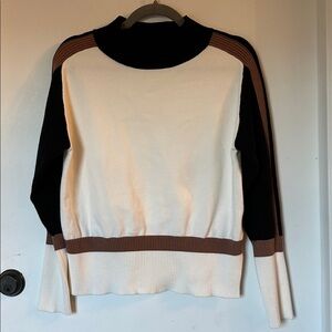 PERUZZI Italy Tan white black 3 tone sweater 36 medium